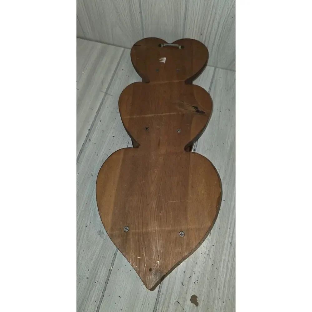 Vintage Handpainted Wood Triple Heart Shelf Country Cottage Scene Beautiful